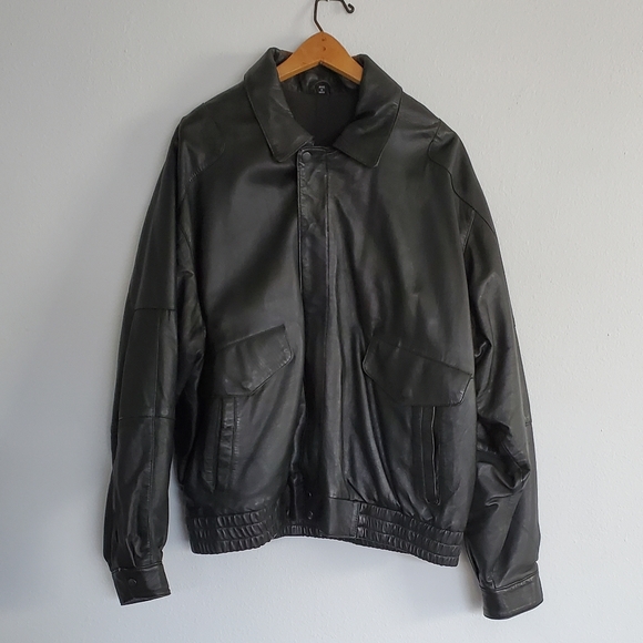 VTG Men's Black Leather Bomber Jacket - US XL - Picture 3 of 15